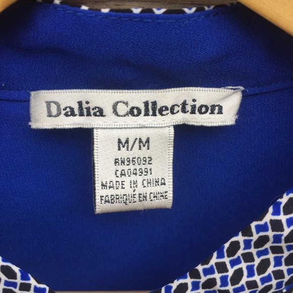 Dalia Collection blue & black geometric band collar blouse - size M - Picture 4 of 8
